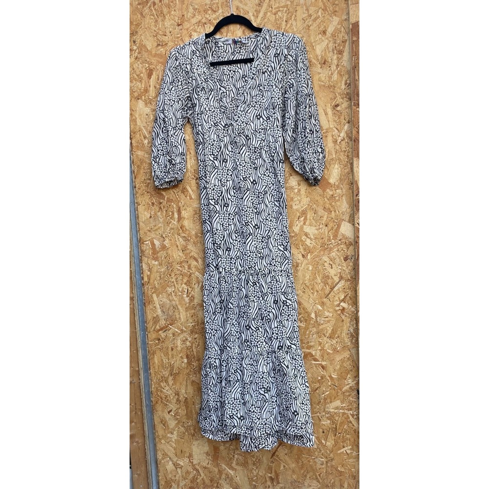 Compania Fantastica Tiered Midi Dress Medium Neutral Botanical Floral  Gauze